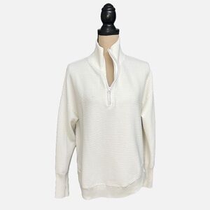 White Ribbed Half Zip Pullover Women’s XL Soft Cozy Lounge Sweater Top
